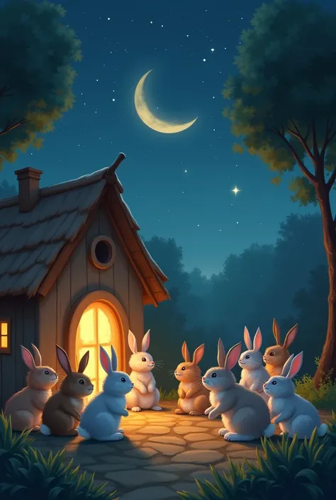 Bunnies waiting outside the hut at lively night 