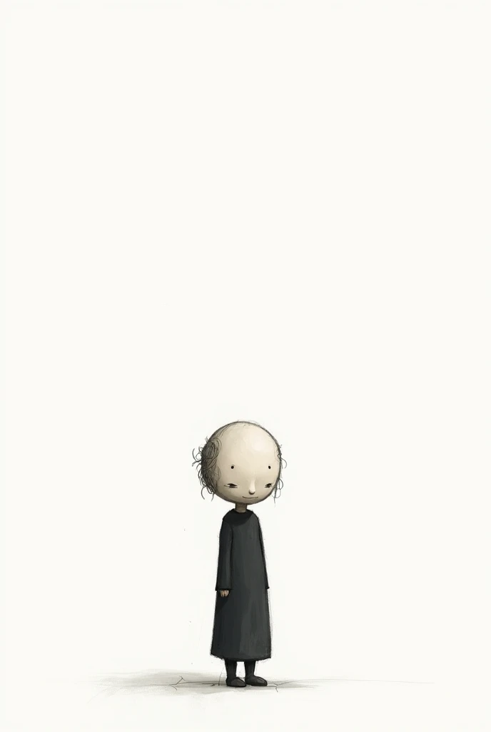  The model personifies sadness  , a character of little   ,     standing on a white background dressed in dark clothes and in a 2d style  