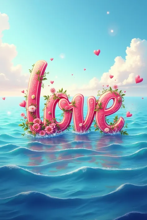 Create image of ocean beautiful ocean and write the couple name IBRAHIM HASSINAT in a love decoration animatedly 