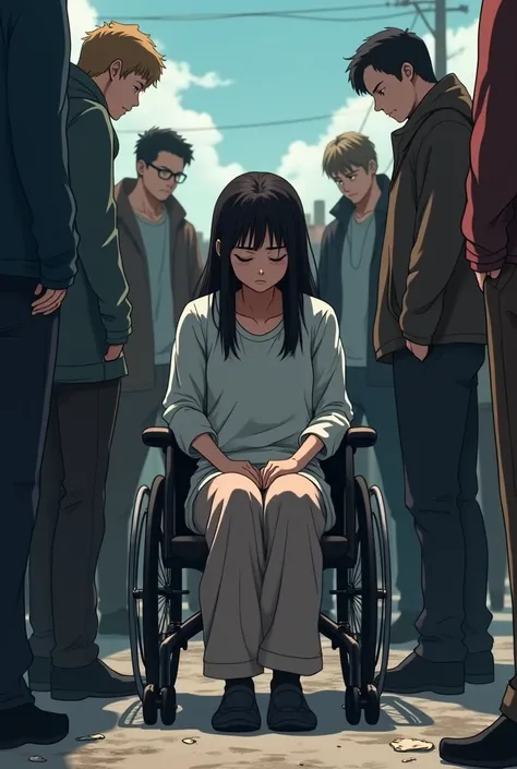 woman in a wheelchair humiliated by everyone anime style