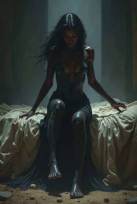  IMAGE OF A BLACK-SKINNED GODDESS, NAKED AND THROWN OUT OF A BED 