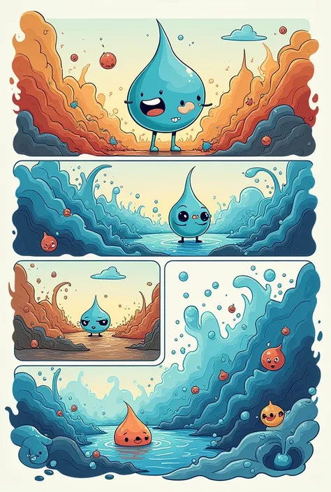 Create a comic about the properties of liquids