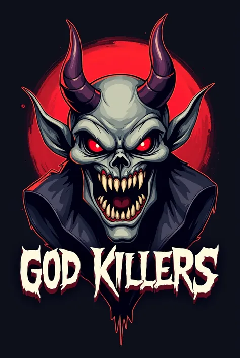 Logo showing the head of a cartoon demon with the words God Killers 