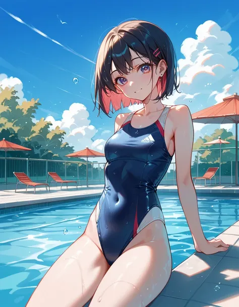 (  Masterpiece ), (最 High Quality ), ( High Quality ), Anime,  school swimming pool,  1 girl, cute girl,  swimsuit,   Details eyes,  Best Body , clavicle,   Details, 最 High Quality  shadows,  highest resolution, 4K