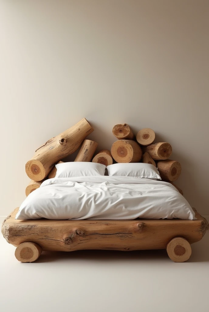 A sensual and Minimalist Wood log bed design 