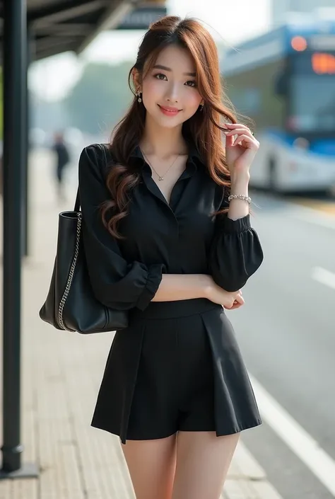 High definition,  key: 169cm ,   brown ponytail long hair, Hair tilted to one side  ,  Hip-up buttocks , model,   beauty  ,  elegant makeup  , chaste,   A beautiful face in every detail  ,  Clothes are soaked with sweat, Smiling eyes  ,  beauty ,  Im happy...