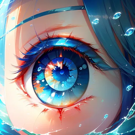 anime girl with blue eyes and long hair looking at the sun, wallpaper anime blue water, azure blue watery eyes, water eyes, watery eyes, blue watery eyes, blue eye. anime, by Yuumei, anime art wallpaper 4 k, anime art wallpaper 4k, eye reflection, watery b...