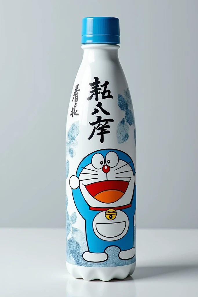 Plastic bottle with the image of Doraemon and Japanese letters