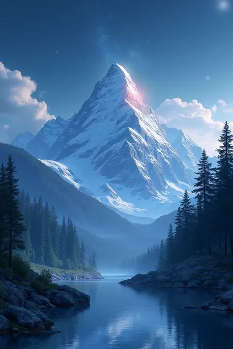 A landscape with mountains and stars