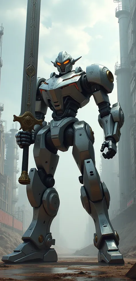 A robot with a two-handed sword