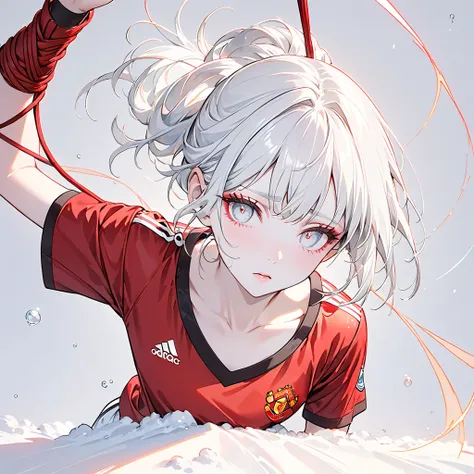  Masterpiece ,  best quality, ((Pure white background)),   bending permanent , Tied up hair、 bob shorthair, and let the rest of the hair hang down, slim, Albino Woman , white hair , White eyelashes,Red eyelashes, long lashes,White eyelashes,White Eyes,薄いWh...