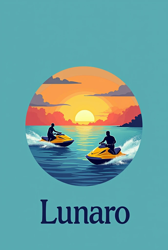    Create a logo for a jet ski company at sea with the name of Lunaro  ,   What do they have to do with the sea and Roatan?
With beautiful letters  ,  Interesting that Lunaro says 
With two yellow jet skis playing with the sea and the sunset with a person ...