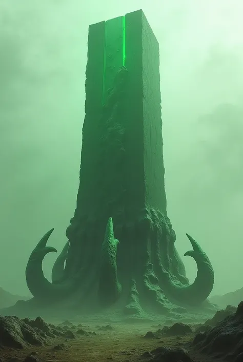 Make me an image of a green monolith with claws