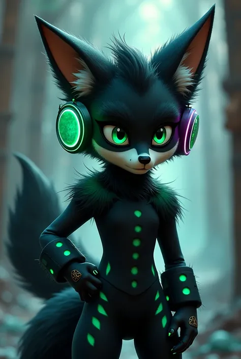 Furro fox with black fur with mint and green spots with RGB headphones