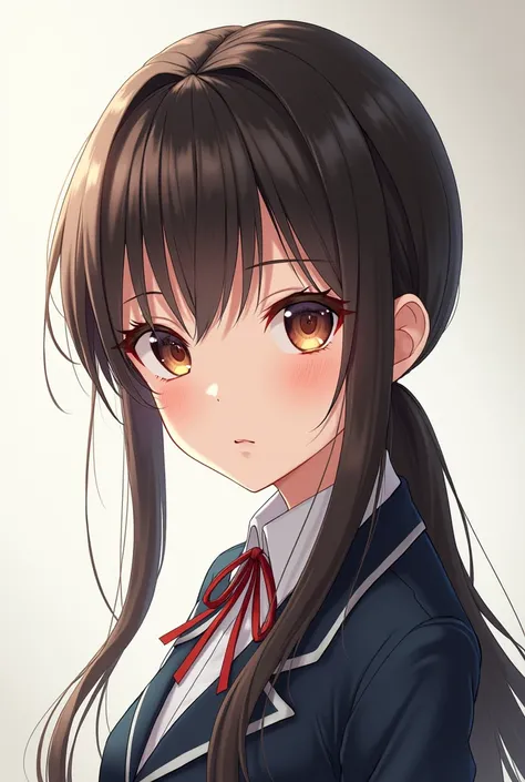 Style anime, 3D manga characters, decord 2D, fille 16 ans,  symmetrical face, uniform, dessin de professionnels , masterpiece, dessin soigner,  Tied and long hair, pretty ,Light reflection 