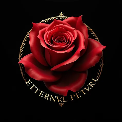 CREATE A SUPER BEAUTIFUL RED SATIN RIBBON ETERNAL ROSE THAT LOOKS MAGICAL WITH A BLACK BACKGROUND FOR A LOGO THAT SAYS THE WORD AVALON IN GOLD LETTERS AND THAT BELOW SAYS ETERNAL PETAL AND A LITTLE LOWER SAYS TOWERS SO THAT THE LOGO LOOKS COMPLETELY MAGICA...