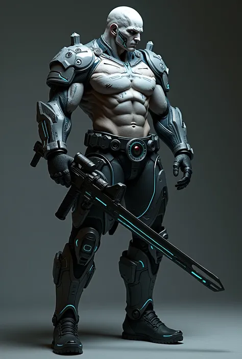  Elaborate this character in full body 3D  : character name:  Orion Blade

General Description : Ruthless Futuristic Warrior ,  coming from a post-apocalyptic world on a distant planet .  Hes tall and cybernetic body defined ,  with an intimidating presenc...