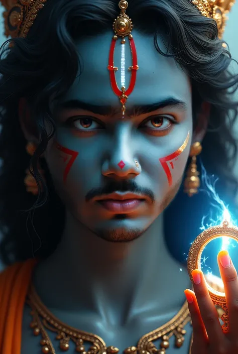 close up image of Krishna Avatar With Sudarshan chakra in hand and magical eyes