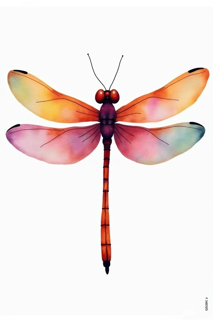 Hand-painted dragonfly in multicolored watercolor tones