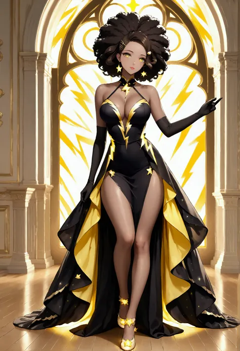 ((Detailed Beautiful brown skin anime waifu)) ((Beautiful Detailed curvy slim figure)) ((Detailed Beautiful home room With Window’s That Shows yellow stars and galaxy)) ((beautiful detailed breast)) ((beautiful detailed big round booty)) ((Beautiful Detail...