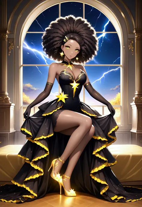 ((Detailed Beautiful brown skin anime waifu)) ((Beautiful Detailed curvy slim figure)) ((Detailed Beautiful home room With Window’s That Shows yellow stars and galaxy)) ((beautiful detailed breast)) ((beautiful detailed big round booty)) ((Beautiful Detail...