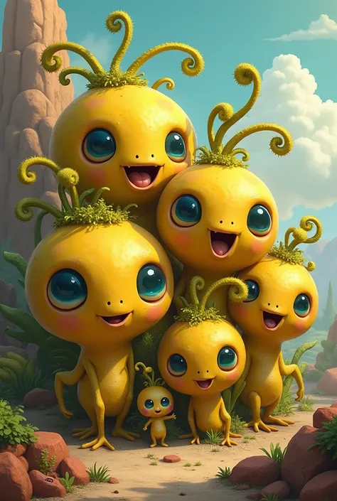 Bunch of Funny Yellow Flora Alien Faces.