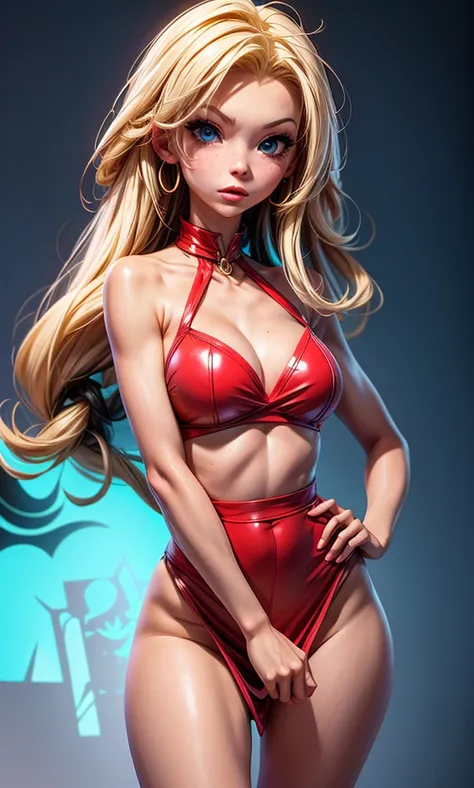   masterpiece, High detail, 1 girl, adolescent, Barbie Sins , beautiful, blonde, Blue eyes,  long hair, slim, full body, flat chest, nice legs, red dress, Egyptian clothing, sexy