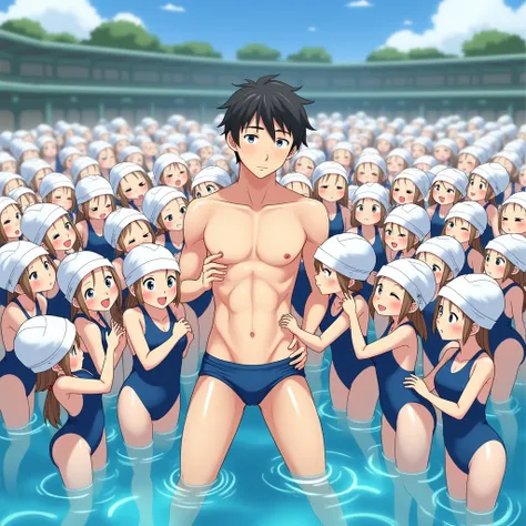 (masterpiece,  High Quality ,anime,8K wallpaper),( the large number of small  s and 1 handsome male teacher in the center :80.0),(There are no boys among the large group of  s :50.0),( large number of small  s surround and adhere closely to 1 handsome teac...