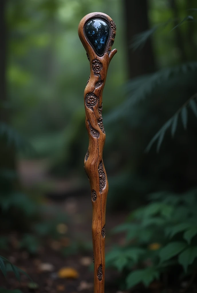 A beautiful magic wand,  made from Wild Cedar Wood , Is the Plumbing Stone an Obsidian.