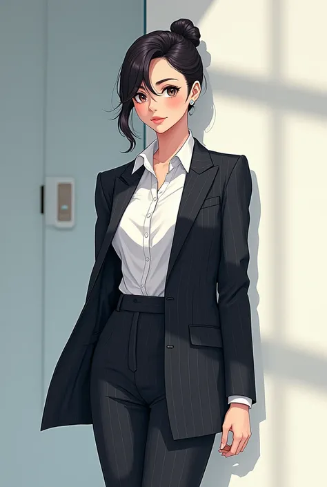 anime character girl with ceo suit and a jacket in her back