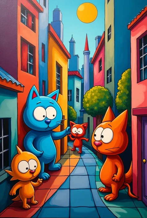 Create a cubist painting of the incredible world of Gumball