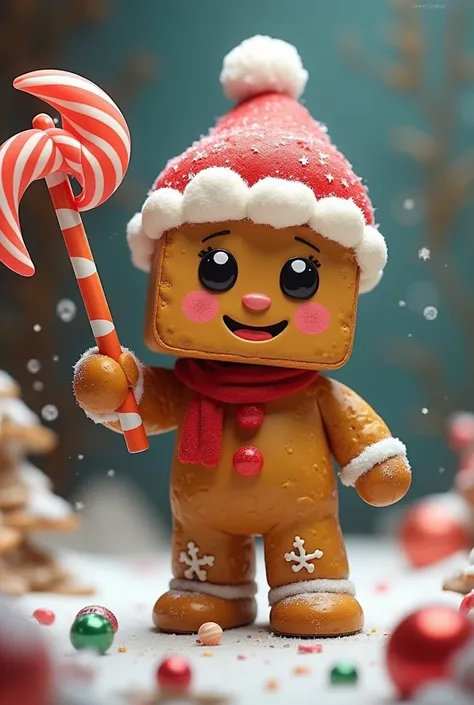 A square-headed Digby boy in the form of a gingerbread with a Christmas hat and a lollipop pickaxe