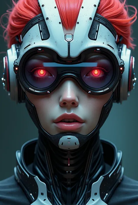 cyberpunk style robotic man face only face with robotic eyeglasses and anime hair