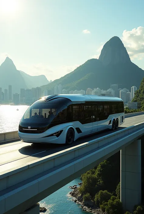 A 2025 bus from the manufacturer Neobus Mega on the Niterói bridge RIO DE JANEIRO 