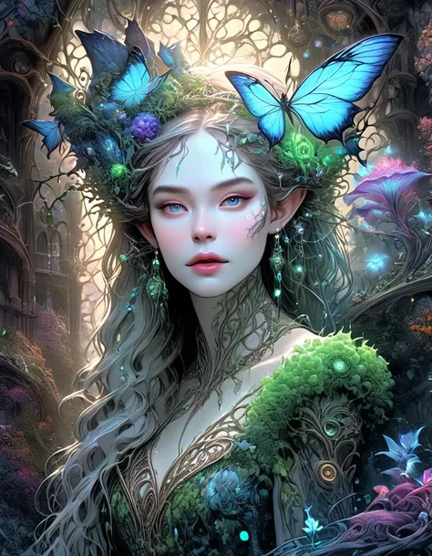 ((plano general,  full body :1.5)), (tangled, datura, fractal, lattice), (surreal fractal art:1.3), (Elf princess bioluminescent mechanical:1.5), ( very detailed, 8K, beautiful epic Dramatic scene), ( Photorealistic image,  cinematic lighting , Dramatic,  ...