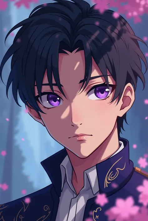 Please draw a gray and purple-eyed prince in anime style。