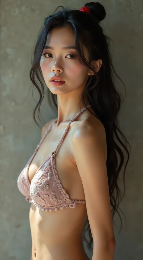 
a close up of a woman in a bikini posing for a camera, a statue inspired by Wang Duo, instagram, arabesque, sexy body, sexy hot body, sexy pose, 18 years old, sexy look, 1 , sexy girl, gorgeous chinese model, sexy :8, exposed thighs!!!, showing her face, ...