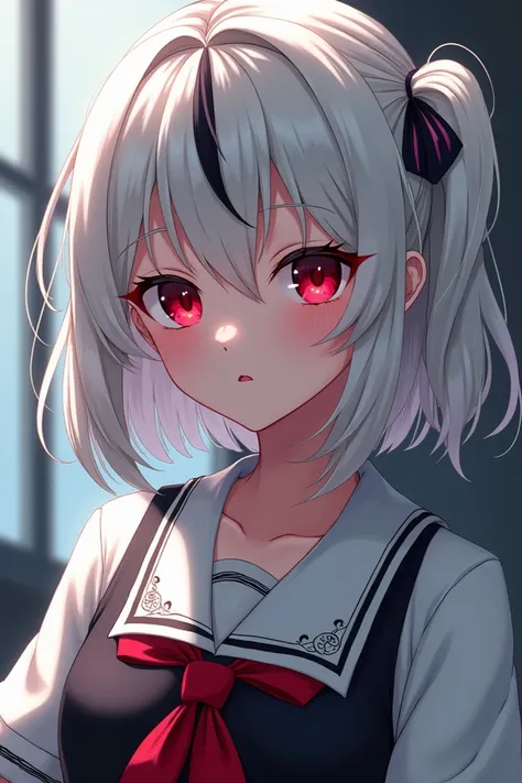 Pngtuber a white-haired babe with black highlights and red eyes and wears a school outfit pngtuber 