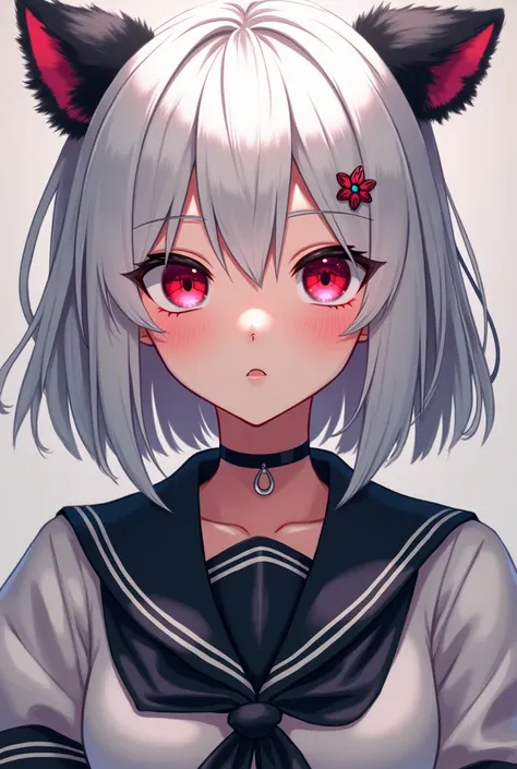 Pngtuber a white-haired babe with black highlights and red eyes and wears a school outfit pngtuber 