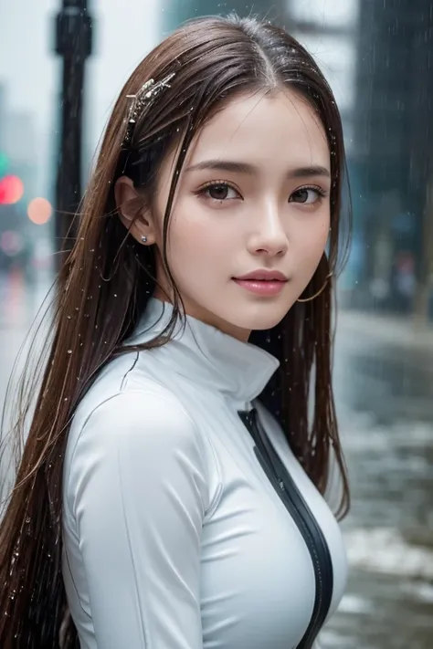 (face-closeup)，Original photo，Actual photo， Digital Photo ，(  modern style women )，( The Girls)，20 year old girl， jewellery， Keep your mouth shut ，  beautiful and elegant，Noble and charming，(Getting wet in the rain)，( Drenched )，Photo pose，Modern character...