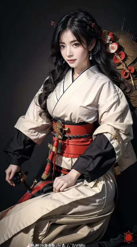 UHD, high quality, award winning, Japanese woman with a viewing angle of,Beautiful black-haired girl, Shortcut, Fit the sword exactly , in a Battlefield ,  Japanese Armor ,  High Quality ,