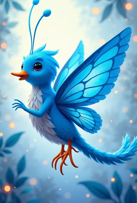 A humanoid butterfly cartoon with the colors of the old Twitter representing freedom of expression on social networks 