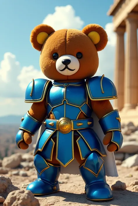 Saint Seiya Rilakkuma 　Blue Armor is super realistic and movie-like, ( full body),  Toe Standing Action Pose Parthenon Background