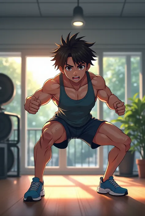 Workout in morning. Anime pic look realistic