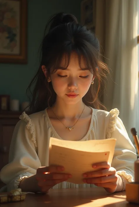 A girl reading a letter