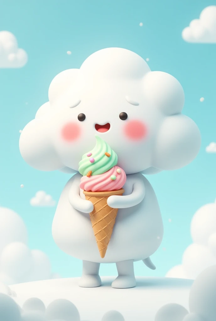 I want to create a little cloud smiling while holding an ice cream ,  and the background in the photo I want in light blue with a white and black shade.