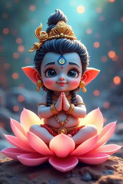 Baby lord shiva, cute, logo, 4k, clean, prayer hands together, colorful, sitting in a lotus