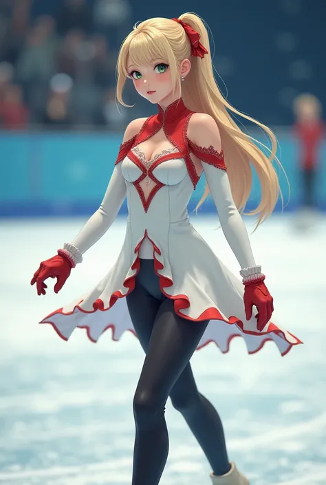 She is a young white-skinned girl ,  straight blond hair that reaches her waist and her eyes are color Esmeralda . . She loves to skate and performs very well in this activity , , which is why she wears a characteristic figure skater outfit ;  a white dres...