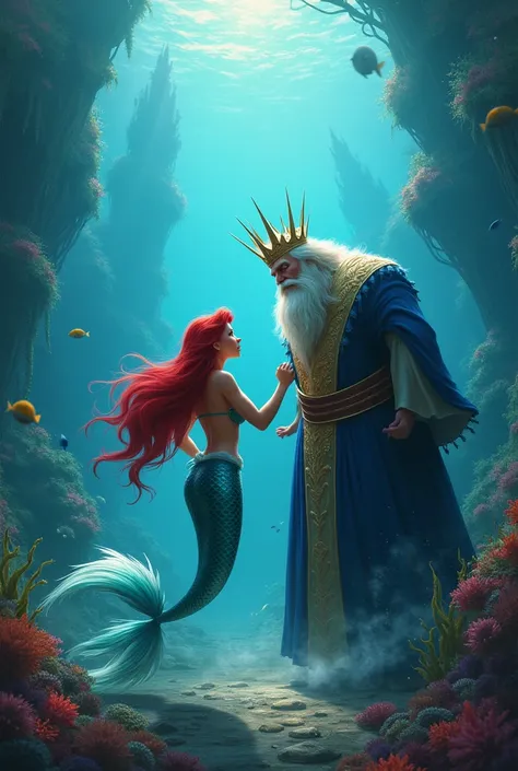 Ariel fighting with her father in the form of a mermaid