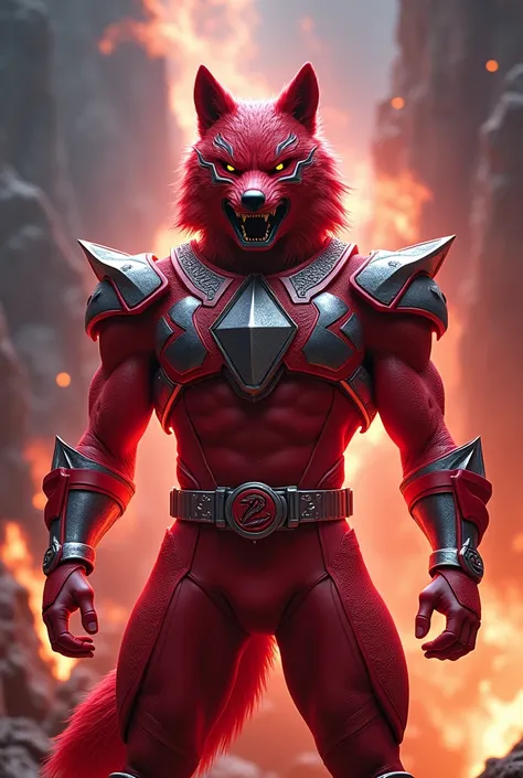 Red Power Ranger with wolf helmet theme, full body details